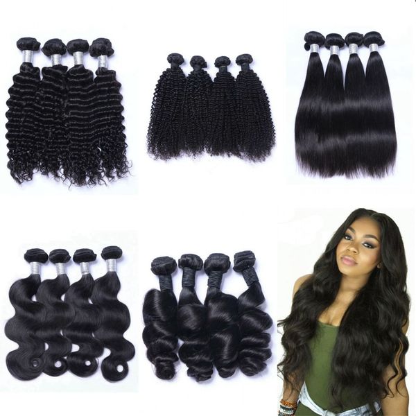 

brazilian body wave bundle straight human hair weave extensions 4 bundles dw lw kkc non remy wefts 100g/pc, Black