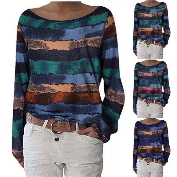 

women's t-shirt ladies long sleeve 2021 fall round neck pattern printed pullover fall/winter base shirt loose and comfortable, White