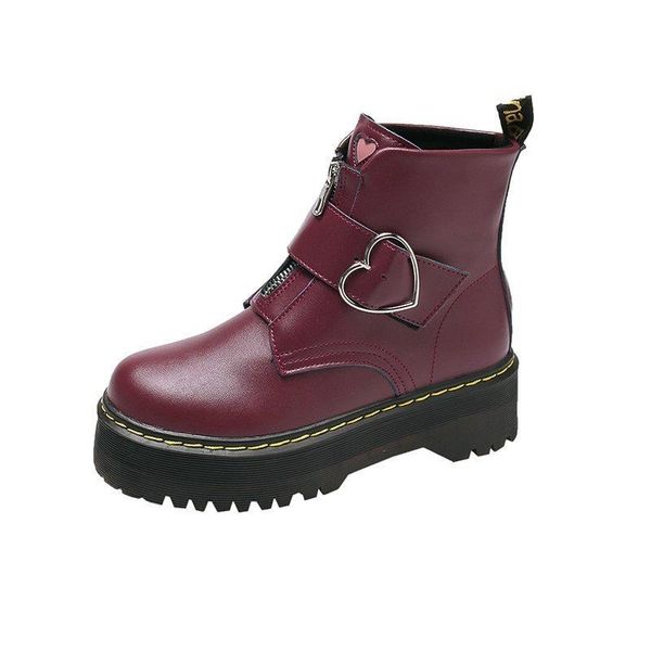 

boots 2021 women ankle female zipper flats woman high heel platform pu leather shoes women's metal round toe ladies footwear, Black