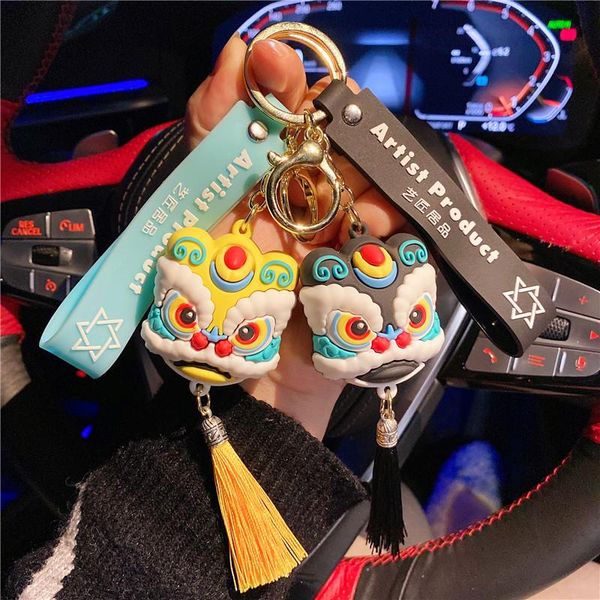 

keychains chinese lion dance head keychain tassel year exquisite gift keyring backpack handbag car key pendant accessories decoration, Silver