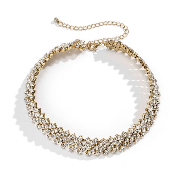 

yamog single row diamond rhombus short choker women hip hop geometric alloy necklaces for european female suit dress party neck chains ornam, Golden;silver