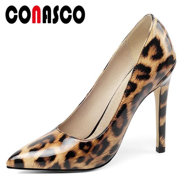 

dress shoes conasco women pumps fashion concise 2021 spring summer thin heels party night club casual leopard shallow woman, Black