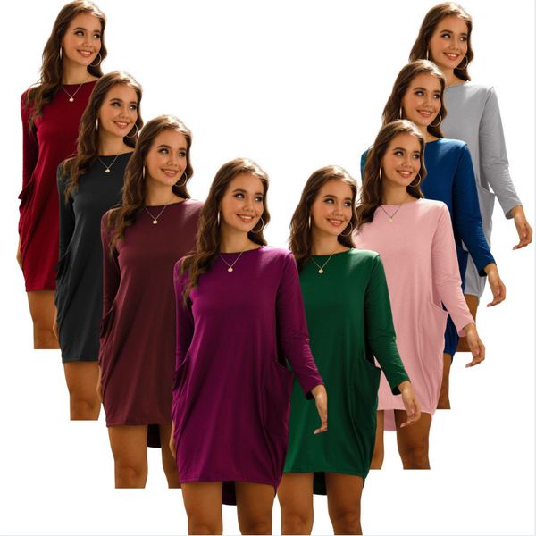 

boutique dress 2021 women's spring and autumn loose pocket long sleeve, Black;gray