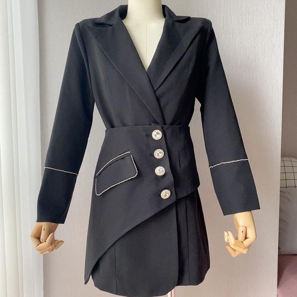 

women blazer asymmetry patchwork long blazers jackets irregular black casual suit coat 2021 fashion women's suits &, White;black
