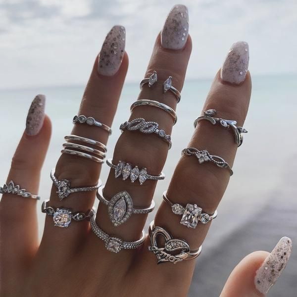 

cluster rings delysia king 15pcs bohemian style ladies metal joint ring set leaves fashion crystal water droplets, Golden;silver