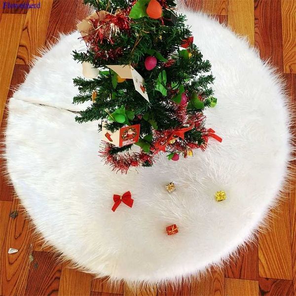 Чистый белый плюшевый рождественские елки юбка ткань базовый напольный коврик крышка елки украшения рождественские аксессуары вечеринка декор 211104