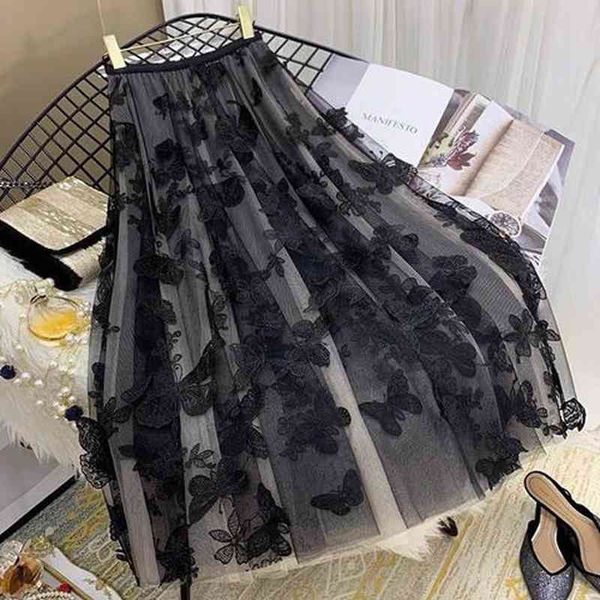 

skirts wet 2021 spring summer elegant woman's fashionable bow embroidered gauze waist high balance korean women's skirt beautiful, Black