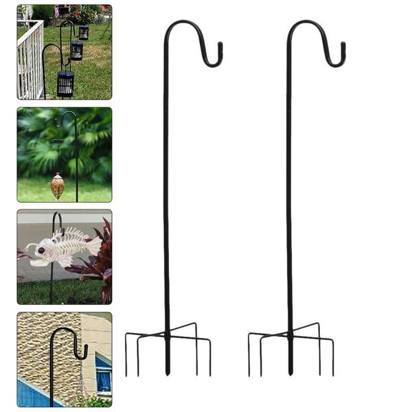 

hooks & rails 2pcs shepherd plant hook garden stake outdoor stand hanger (black)