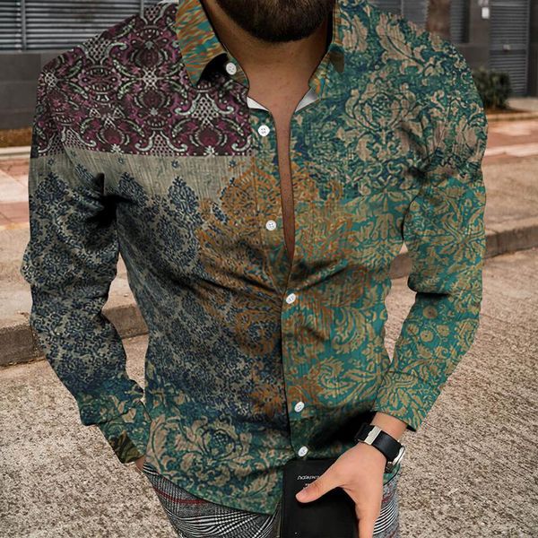 

men's casual shirts 2021 autumn winter long shirt single breasted lapel 3d latest daily stripes camouflagetheme male, White;black