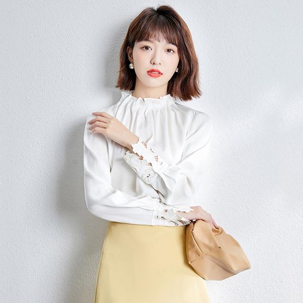 

women's blouses & shirts shirt spring autumn fashion white stand collar loose chiffon long sleeve 1-1095#]