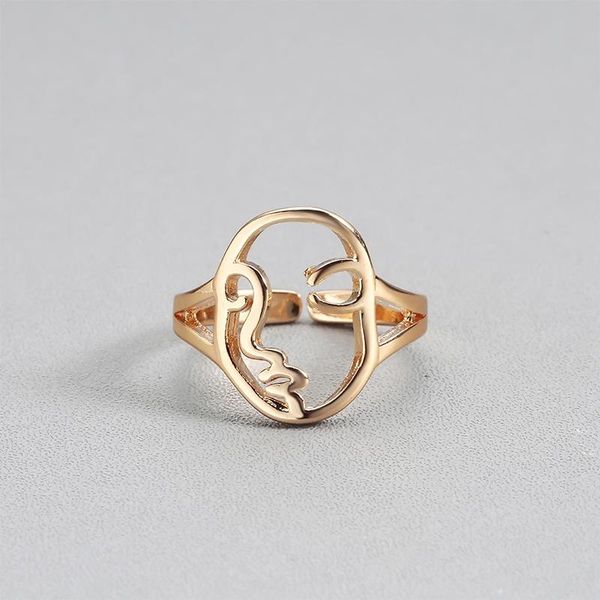 

cluster rings creative women's abstract face jewelry fashion gold female ring personality ladies wedding party valentine gifts, Golden;silver