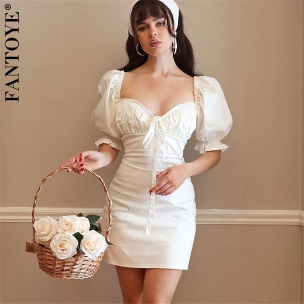 

casual dresses short puff sleeve women patchwork skinny strapless backless mini solid elegant femme party 2021 riwf, Black;gray