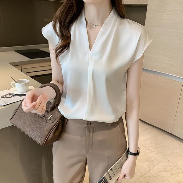 

women's blouses & shirts pullover white sleeveless summer 2021 v-neck shirt