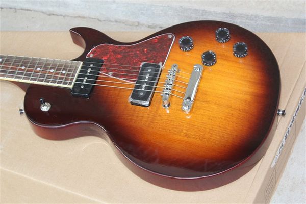 

electric honey burst , solid maple cap, mother of pearl inlay,1 body 1 pc neck, frets binding, quality guitar