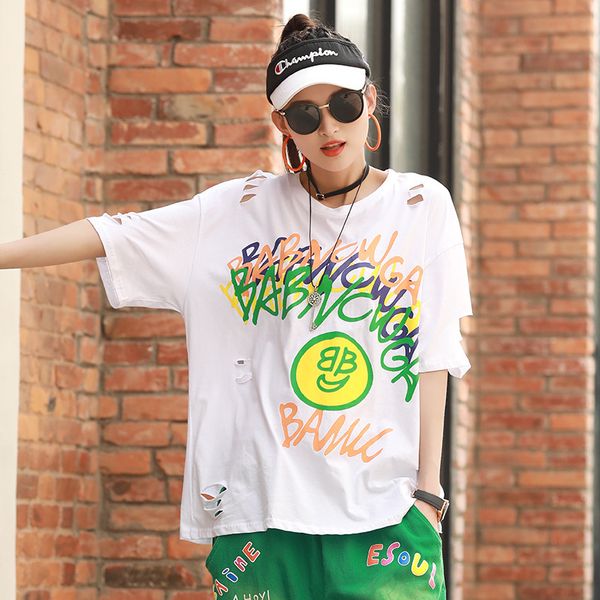 

t shirt 2021 summer women's fashion brand loose and fat trend 5-sleeve top, White
