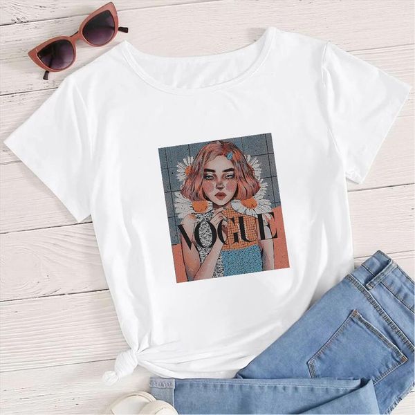 

vogue and women white chrysanthemum men t shirt girl printed woman clothes y2k fashion short sleeve femme, White;black