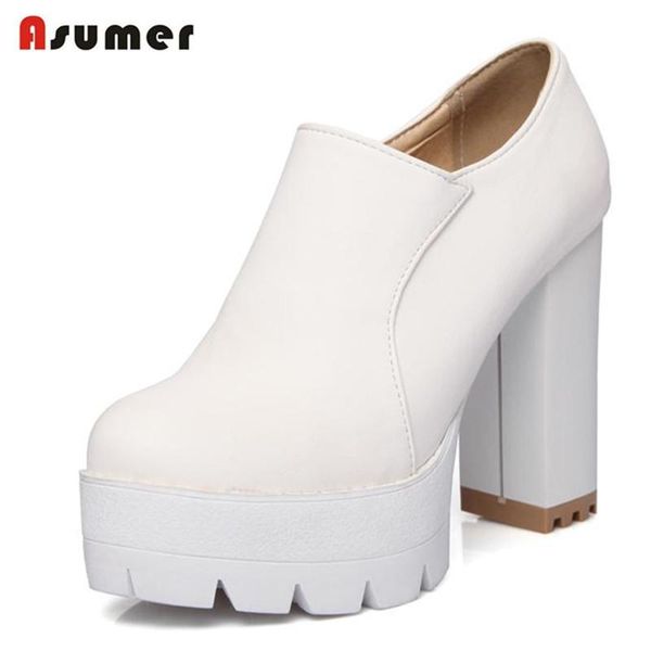 

asumer 2021 spring autumn high heels shoes solid pu platform party women pumps contracted big size 34-43 dress, Black