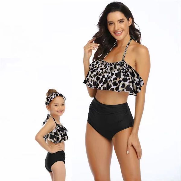 

2021swimwear high waisted bikini two piece printed swimsuit with lotus lace. wholesale customization for children / adults#1451