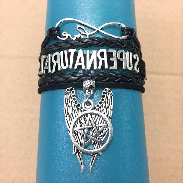 

hand catenary supernatural evil power product letter bracelet, Black