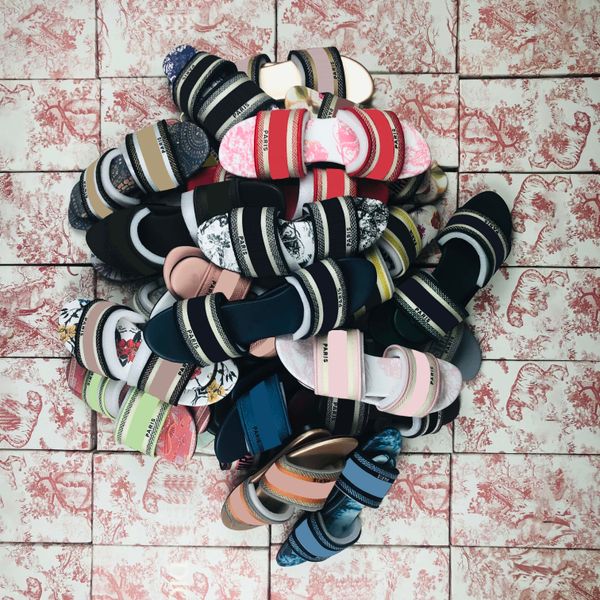 

21ss womens sandals brocade embroidery designers slides women ladies summer fashion luxurys slippers flip flops beach street floral loafers, Black