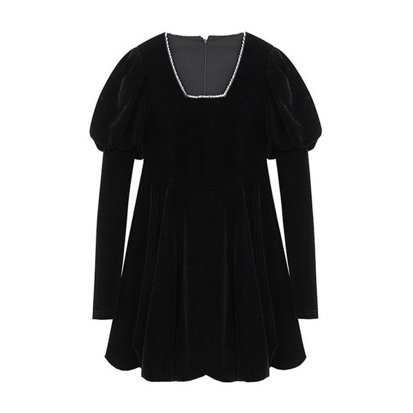

casual dresses perhaps u black velvet mesh solid long sleeve slash neck a line mini dress elegant puff d3070, Black;gray