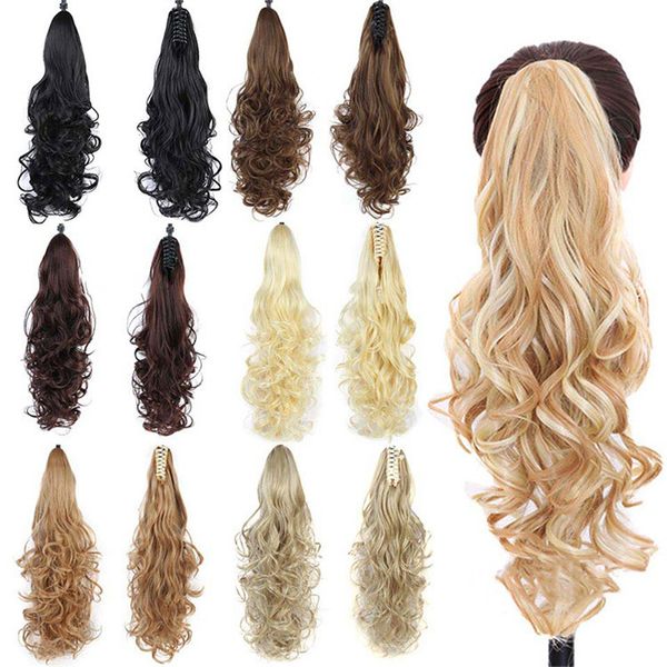 

24 inches curly synthetic claw in ponytail 8 colors simulation human hair extensions ponytails bundles as-c06, Black