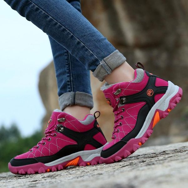

dress shoes fashion women plus velvet warm non-slip waterproof outdoor female hiking sports sneakers ladies 2021 arrival, Black