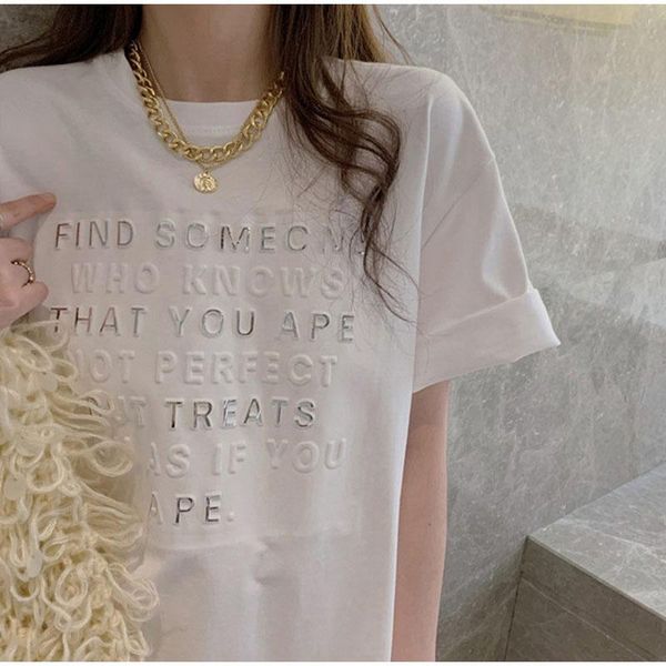 

ins fashion trend summer loose short sleeve t-shirt ladies letter print casual women women's, White