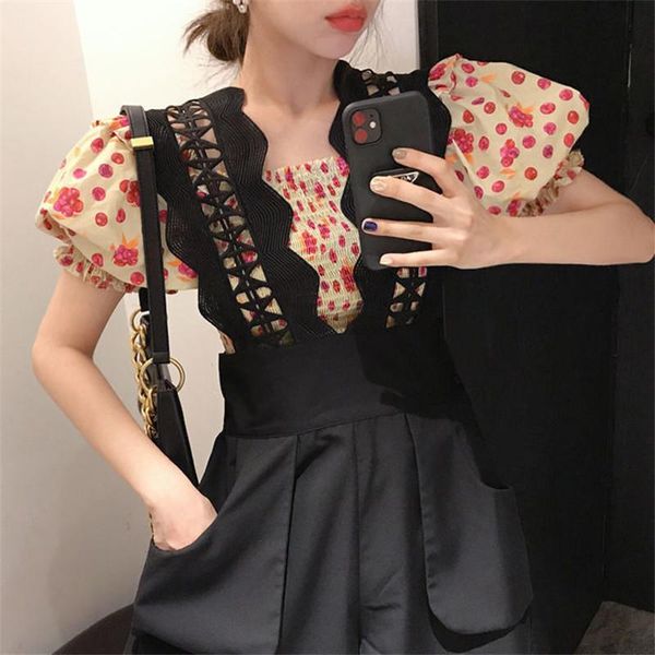 

women's tracksuits [ two - piece suit ] korean fashion women 's high lace suspenders pants floral shirt, Gray