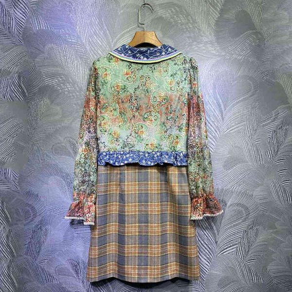 

dress seqinyy ed casual spring summer female fashion design 2021 drooling flowers from vintage pocket plaid printing, Black;gray