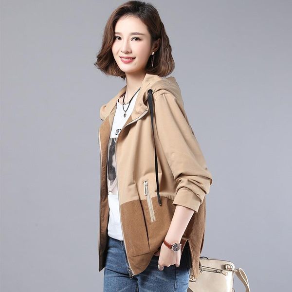 

women's jackets spring autumn corduroy stitching short coat women plus size korean loose cotton hooded casual female jacket 3xl h1212, Black;brown