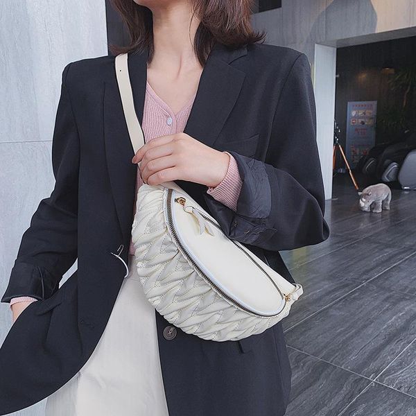 

women's waist bag pu leather fold belt large capacity banana pouch fanny pack fashion female chest mobile phone purse bags