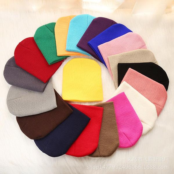 

beanies candy color 1-5y baby knitted hat 2021 autumn winter children's boys and girls solid wool warm