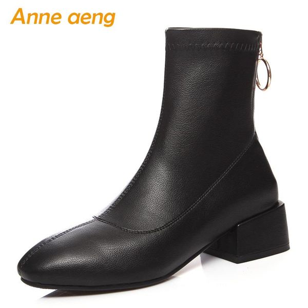 

boots 2021 spring/autumn women ankle middle heel square toe zipper solid comfortable casual shoes black short