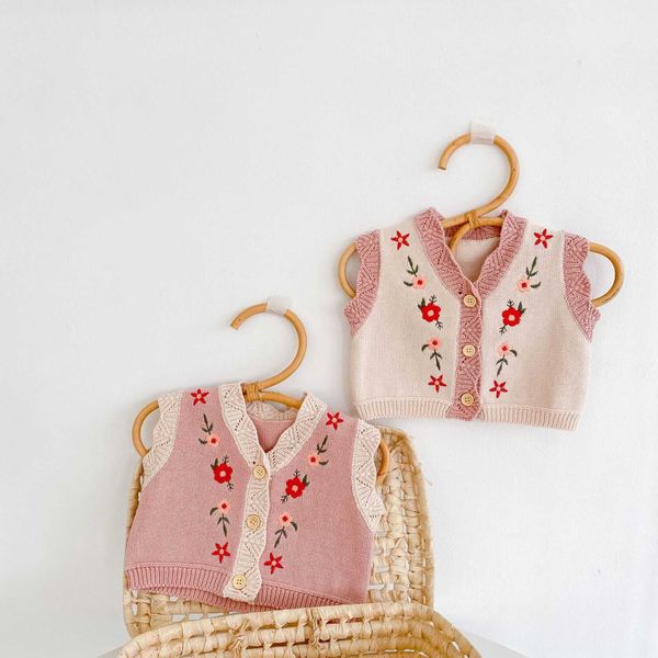 

new kids girls knitting vest sweater autumn toddler girls cotton sleeveless embroidered cardigan infant casual clothing g1026, Blue