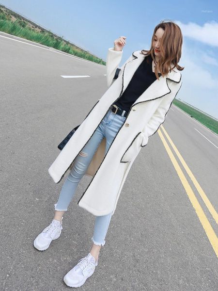 

women's wool & blends kmetram autumn winter jacket women woolen coat female korean long clothes 2021 thick cotton outwear abrigo mujer, Black