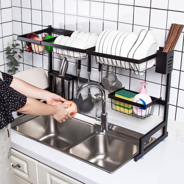 

24-35" stainless steel kitchen shelf organizer over the sink dish drying rack holder draining storage counter& organization