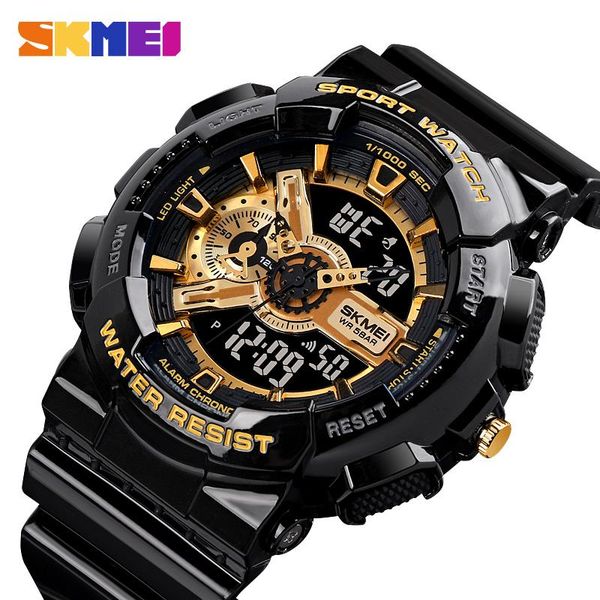 

wristwatches skmei youth fashion digital watch men shockproof waterproof dual led chrono alarm clock watches cool hour, Slivery;brown
