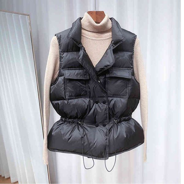 

women's white duck feather vt, short coat, windproof, light, warm, svels, Black;brown