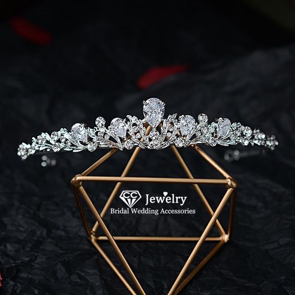 

hair crown jewelry hairband bridal tiara engagement wedding accessories for women bride water drop cz stone wholesale hg876 clips & barrette, Golden;silver