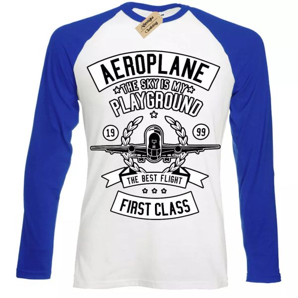 

The Sky Is My Spielplatz T-Shirt Flugzeug Herren Baseball T-Shirt, White;black