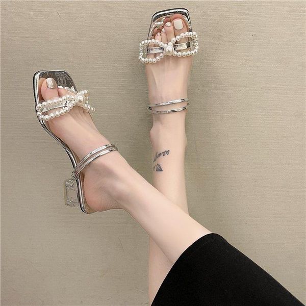 

slippers 2021 summer female pearl fairy wind with sandals and, Black