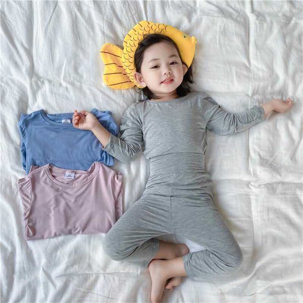 Baby Pajama наборы мальчик девушка дома набор 2шт наряды модальный с длинным рукавом носить одежду 1-7T E37022 210610