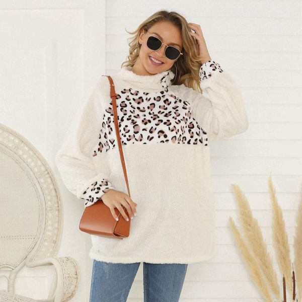 

women's hoodies & sweatshirts 2021 leopard patchwork casual teddy coat women faux fur autumn winter jacket overcoat outwear, Black