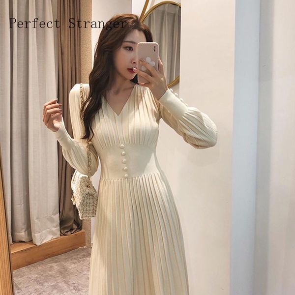 

casual dresses 2021 autumn arrival v collar long sleeve women dress knitting, Black;gray