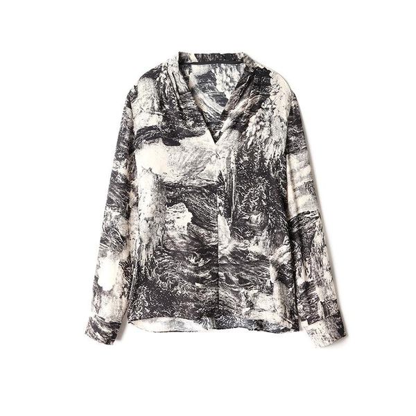 

women silk 2021 long real sleeve shirts chinese style v-neck woman office spring blouse feminine clothes women's blouses &, White