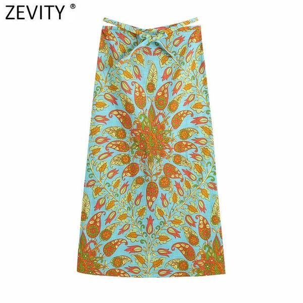 

skirts zevity women vintage tropical leaves print a line skirt faldas mujer female back zipper chic summer split midi vestidos qun784, Black