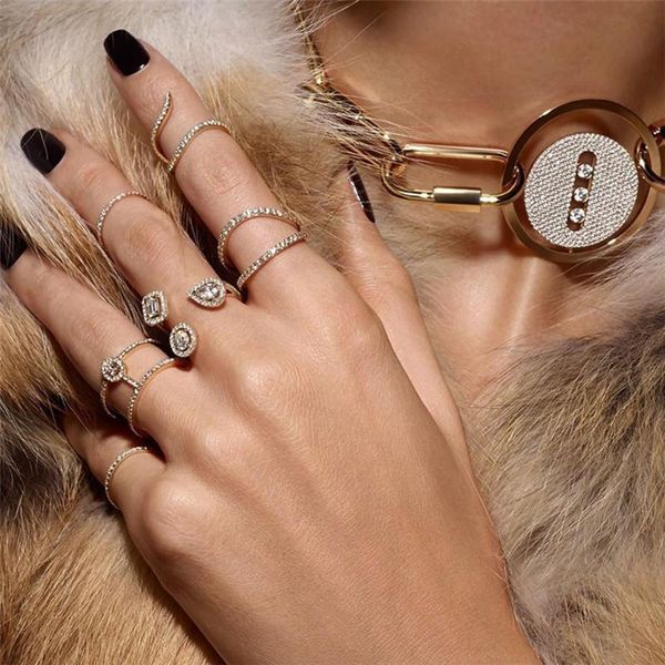 

wedding rings geometric round zircon for women jewelry silver finger ring ladies fashion big female femme party gifts, Slivery;golden