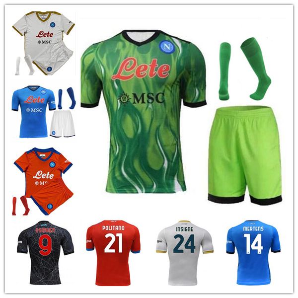 

21 22 napoli soccer jerseys 2021 2022 naples football shirt sets koulibaly insigne maradona maillot de foot mertens men kids kit uniforms, Black;yellow