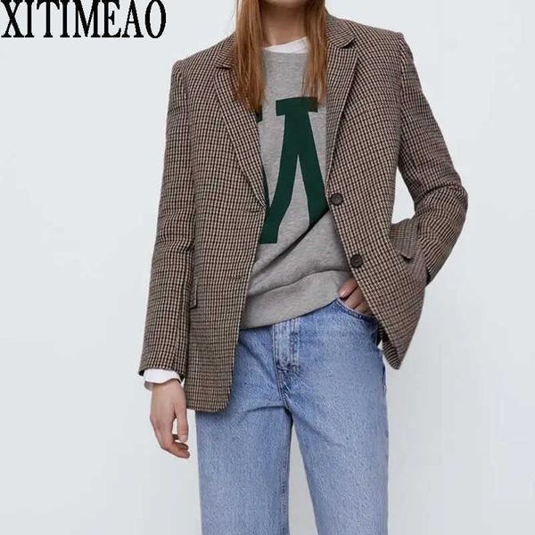 

za women fashion autumn plaid suit work office lady slim single breasted casual female blazer coat 210604, White;black